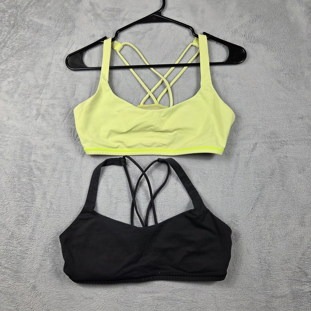 Lululemon Free To Be Wild Sports Bra Women 8 Black Lime Excellent Strappy Back